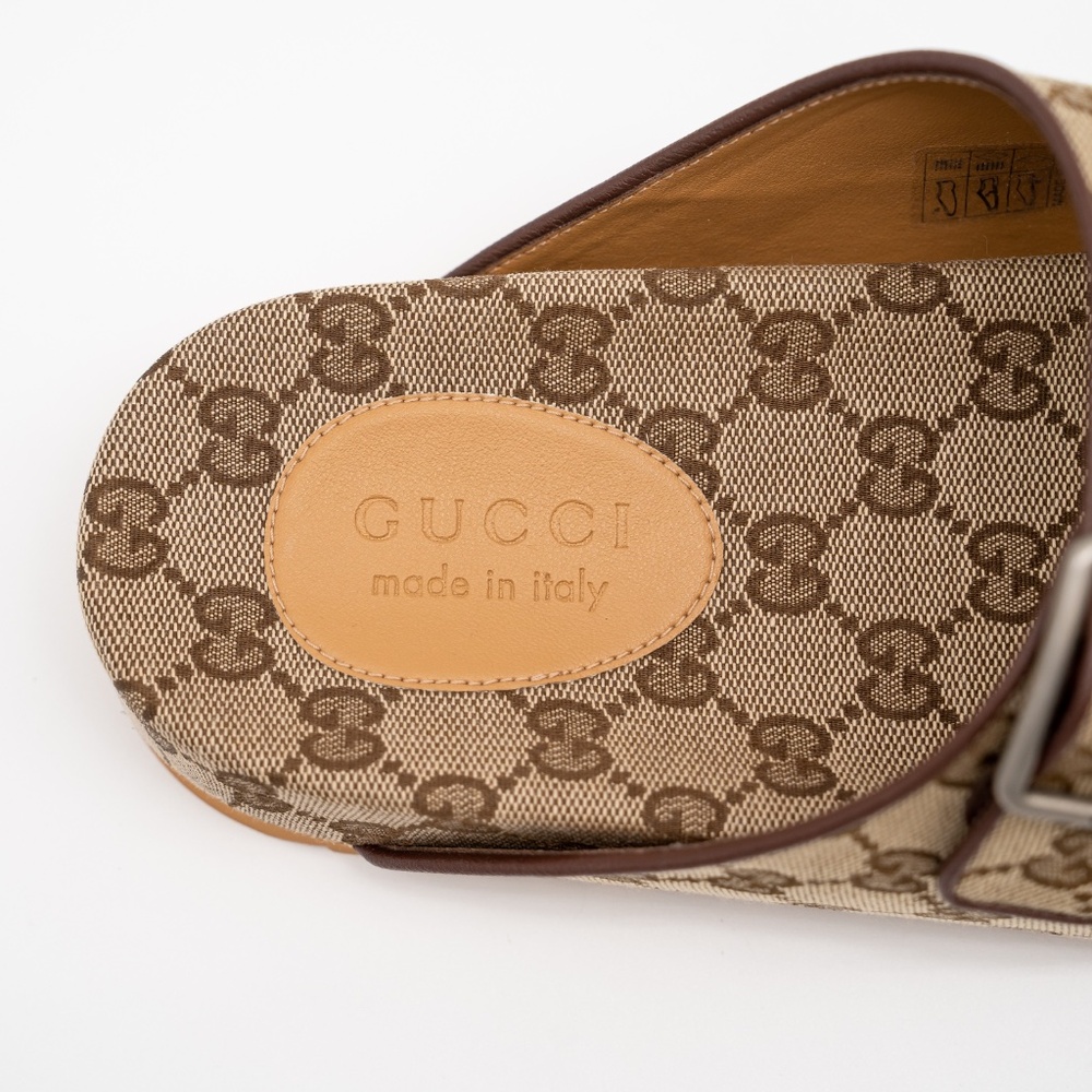 size 10G 10.5 US Gucci GG Canvas Slide Sandals Straps Beige Ebony GG Brown - Picture 8 of 11